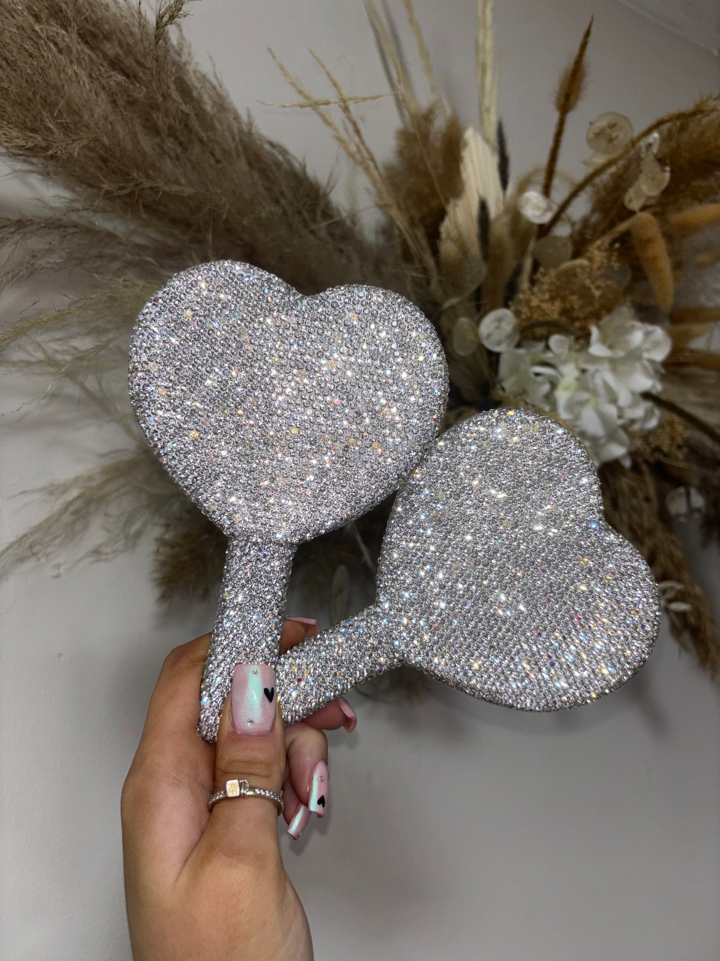 Heart Shape Diamonte Mirror